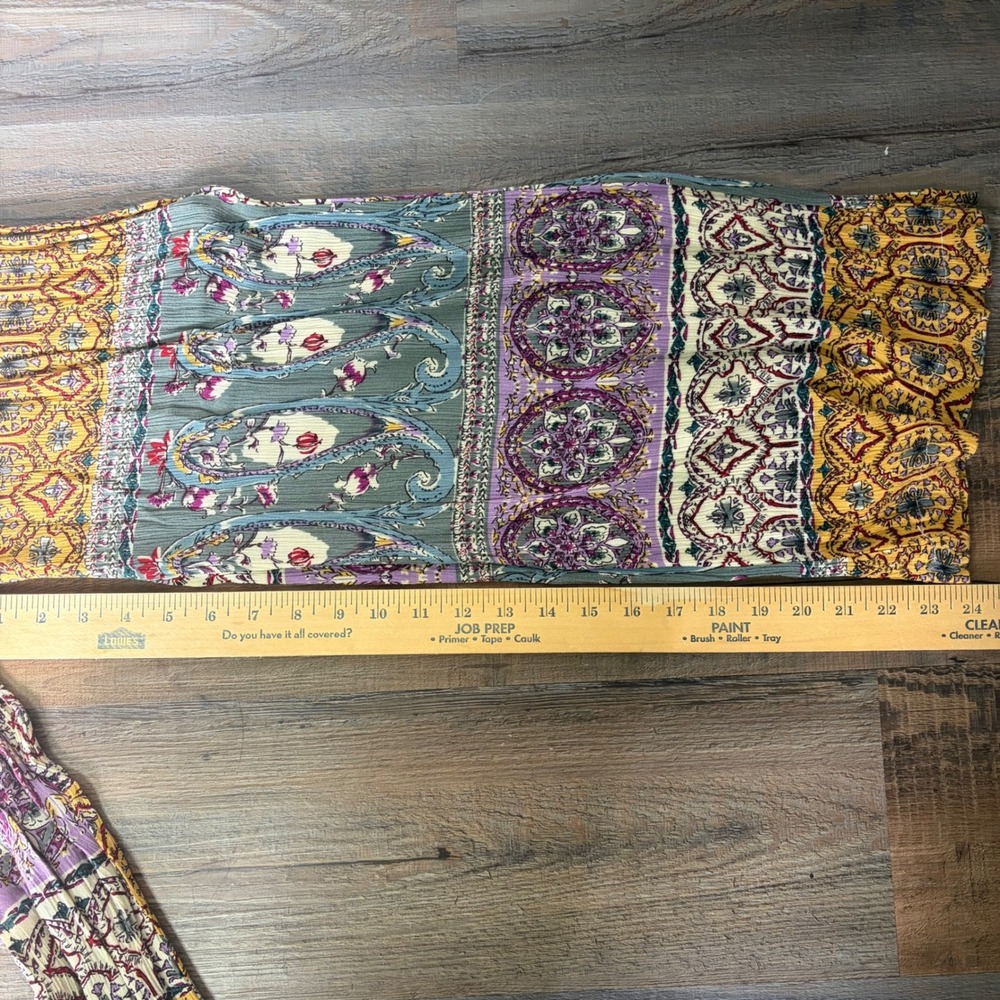 Umgee Boho Mixed Patchwork Crinkle Gauze Paisley Wide Leg Palazzo Pant Small - Picture 11 of 11